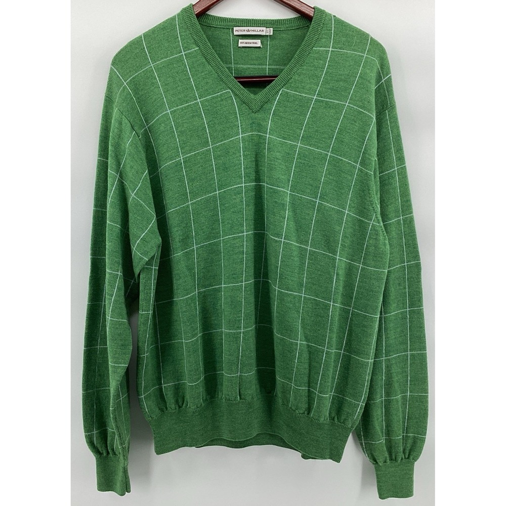 Peter Millar Men's Large Green Merino Wool V Neck